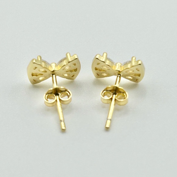 Elegant Gold Bow Zircon Earrings 925 Sterling Silver Posts - Picture 4 of 6